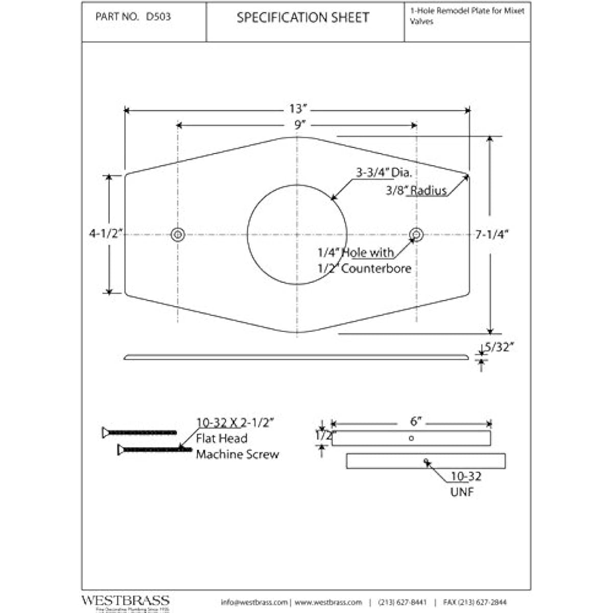 Westbrass D503-03 One Hole Reform Plate Polished Brass