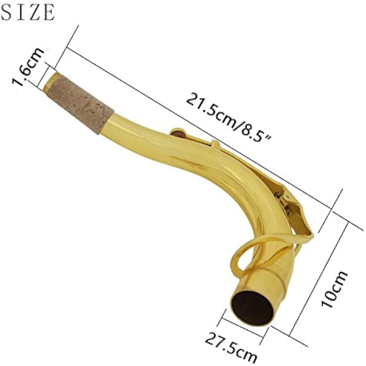 TUOREN Brass Saxophone Bend Neck Instrument Assembly for Tenor Saxophone, Port Diameter 27.5mm, Gold
