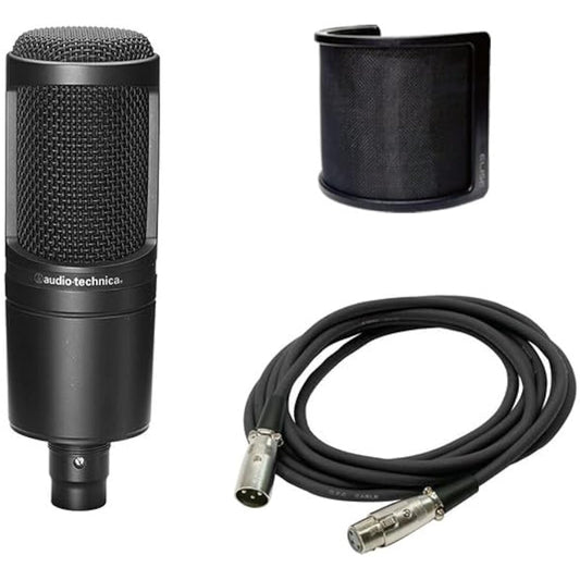 Audio-Technica AT2020 Condenser Microphone + Pop Filter + XLR Cable (3m) Set (Telework/Work from Home/Live Broadcast/Recording/Podcast/Commentary/Gaming)