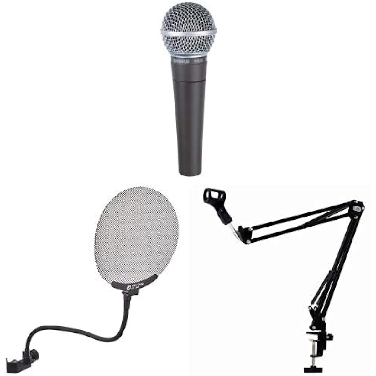 [Set purchase] SHURE Dynamic Microphone SM58CN + Kikutani Pop Blocker PO-8 + PLUTINUM Desk Arm Flexible Microphone Stand MPC1 BLK Set