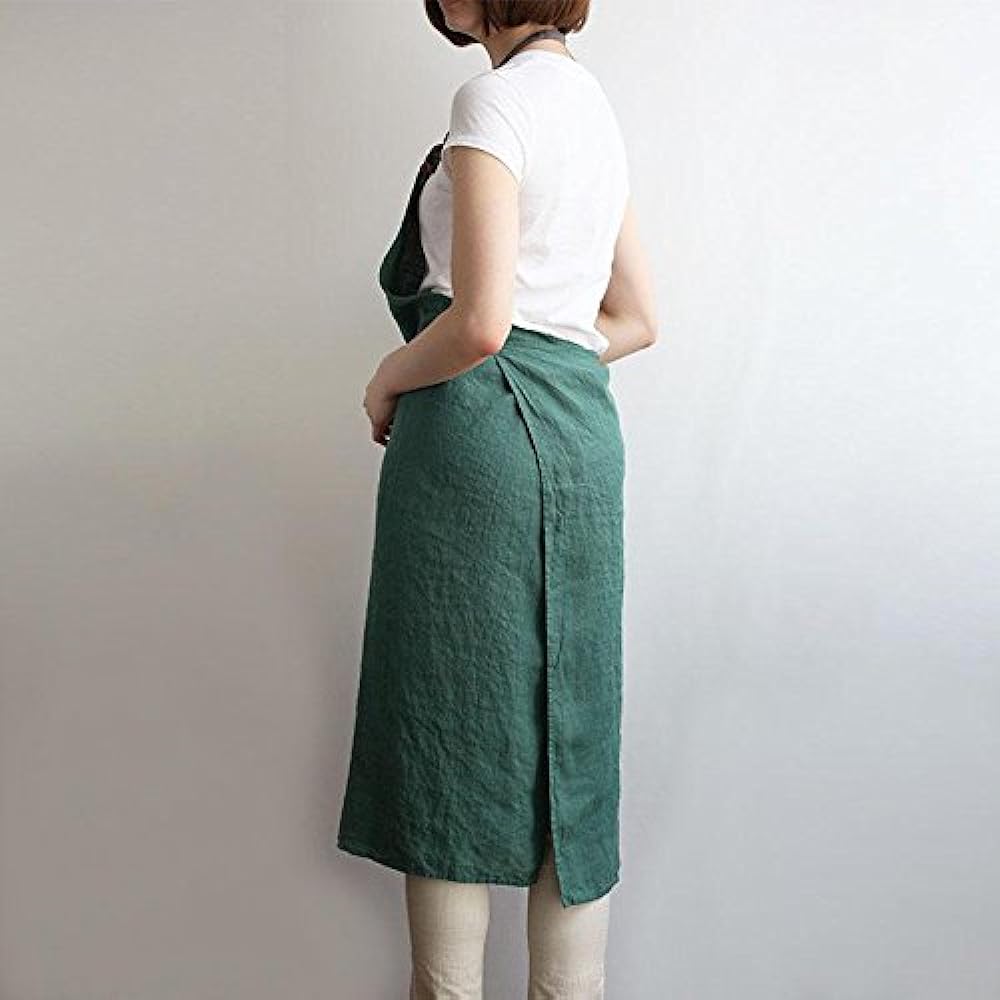 Lino e Lina Full Apron Manon Forest Green A226 Apron Cute Simple Natural Apron Linen