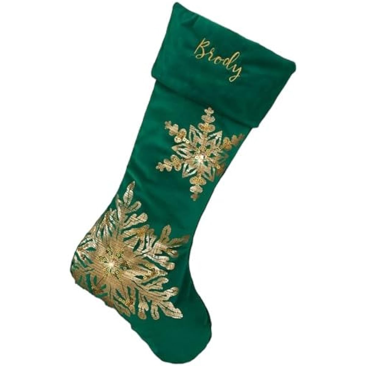 Personalization Universe Shiny Snowflake Personalized Green Christmas Stocking