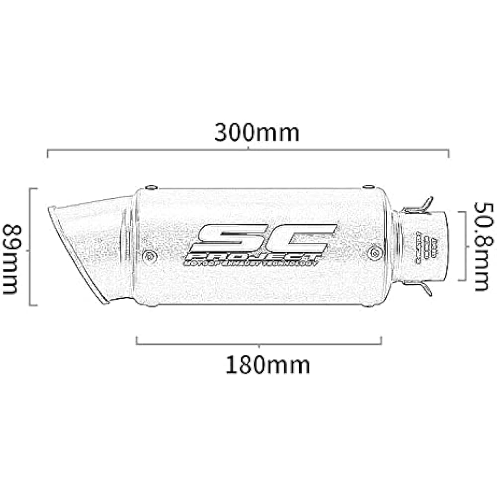 Bike Silencer Slip-on Muffler Bike Muffler Inlet 50.8mm Universal Length 300mm Body Diameter 89mm