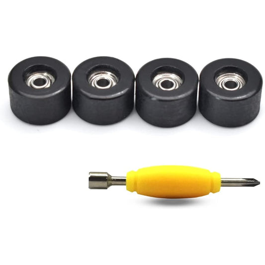 SAIKOOWA Apex 68D Urethane Fingerboard Wheel, 7.5mm Diameter, 4 ABEC-9 Ultraspin Chrome Steel Bearings, 1 Fingerboard Tool (Black)