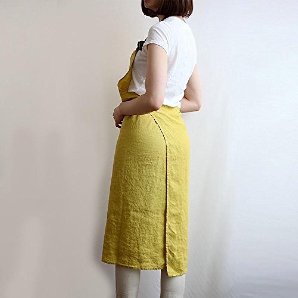 Lino e Lina Full Apron Manon Mimosa/Blue Pavone Apron Cute Simple Natural Apron Linen Free Size