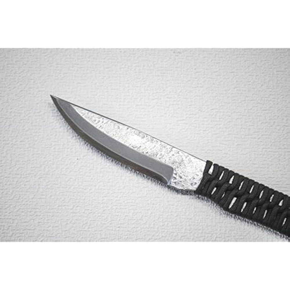 Akinosaku Tosa Forged Full Tang Outdoor Knife "Dokuyu" 115 Black Double Edged Hammered Polished Paracord Wrapped Tosa Original White Steel Leather Case with Blacksmith Logo (Chocolate Color) bepalwa-004(007) Toyokuni Made in Japan Outdoor Camping Battoni