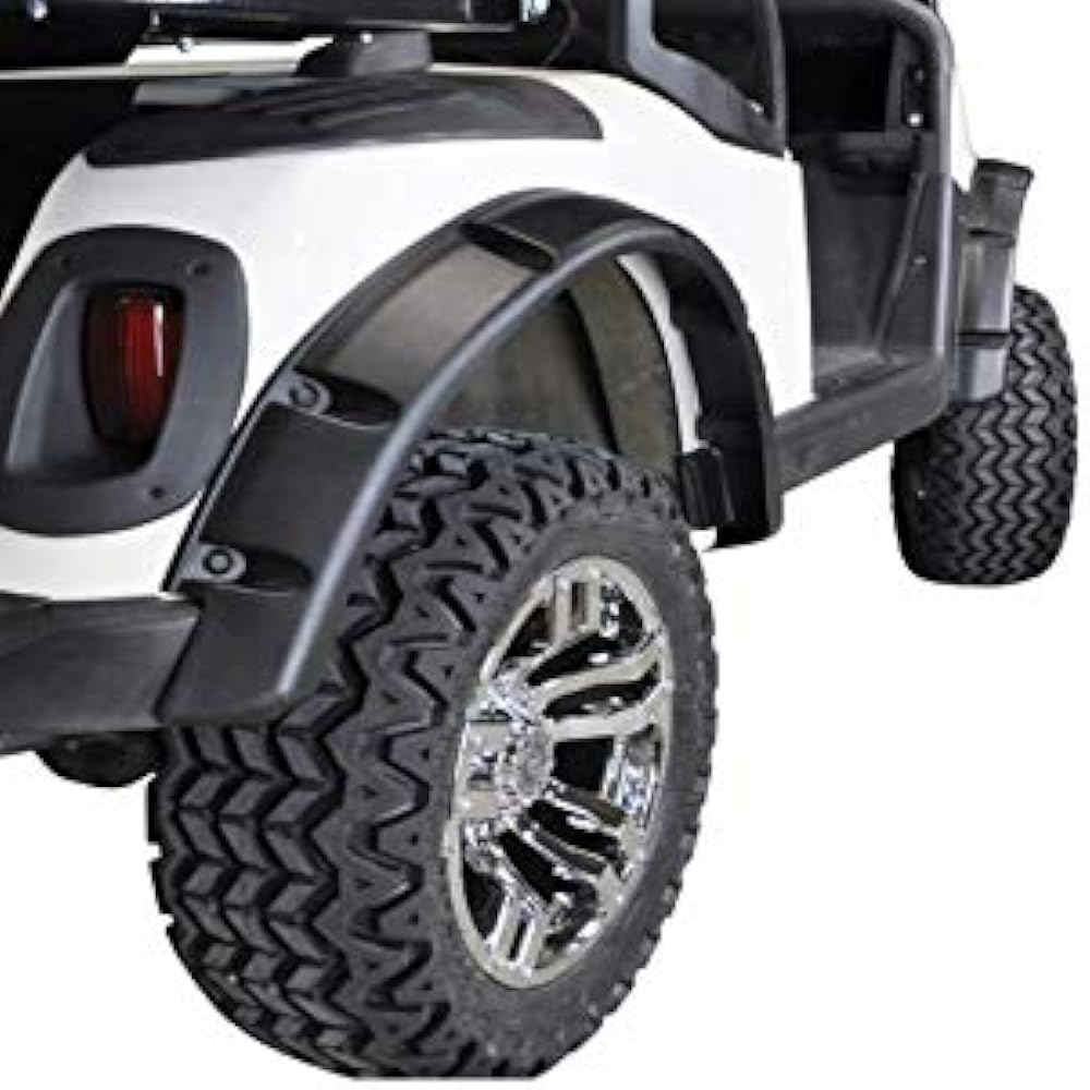 Huskey EZGO RXV Golf Cart Fender Flares with Self-Taping Screws 4 Pieces for 2008-2015 G/E Models Made of Impact Resistant ABS Plastic Recommended for Lifted Golf Carts with Off-Road Tires