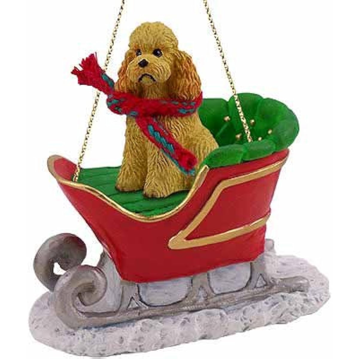 Poodle Sleigh Ride Christmas Ornament Apricot Sport Cut - Fun!