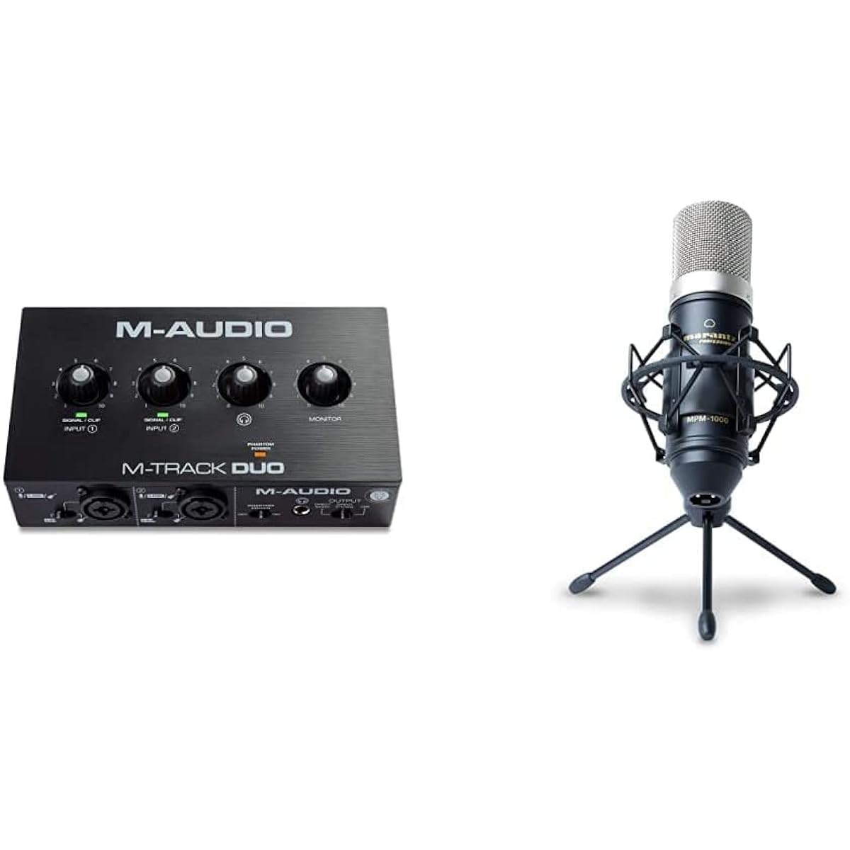 M-Audio Collaborative Bundle for Recording, Streaming, and Podcasting – M-Track Duo USB Audio Interface & Two Marantz MPM-1000 Condenser Microphones