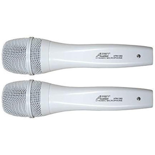 Audio2000'S S1069X2 2-Pack White Professional Unidirectional Dynamic Microphone with Built-in Acoustic Pop Filter, Rugged Construction, Steel Mesh Grille