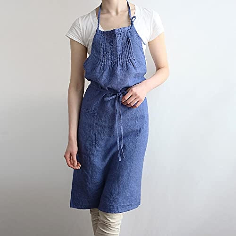 Lino e Lina Full Apron Sabine Prussian Blue Apron Cute Simple Natural Apron Linen