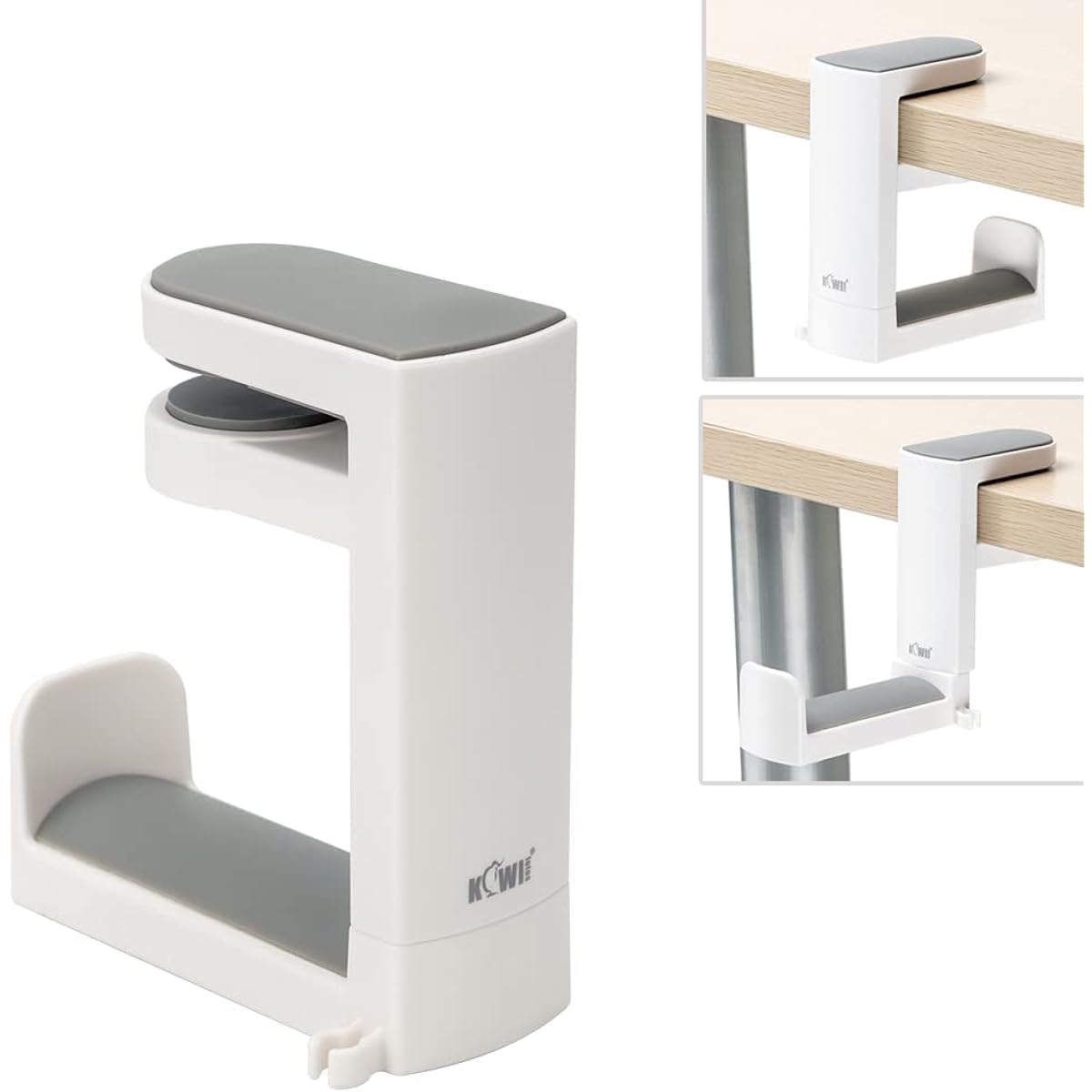 KIWIFOTOS Under Desk Headphone Stand Holder PC Gaming Headset Hook Hanger Mount with 360 Adjustable Swivel Arm Clamp & Built-in Cable Clip - White