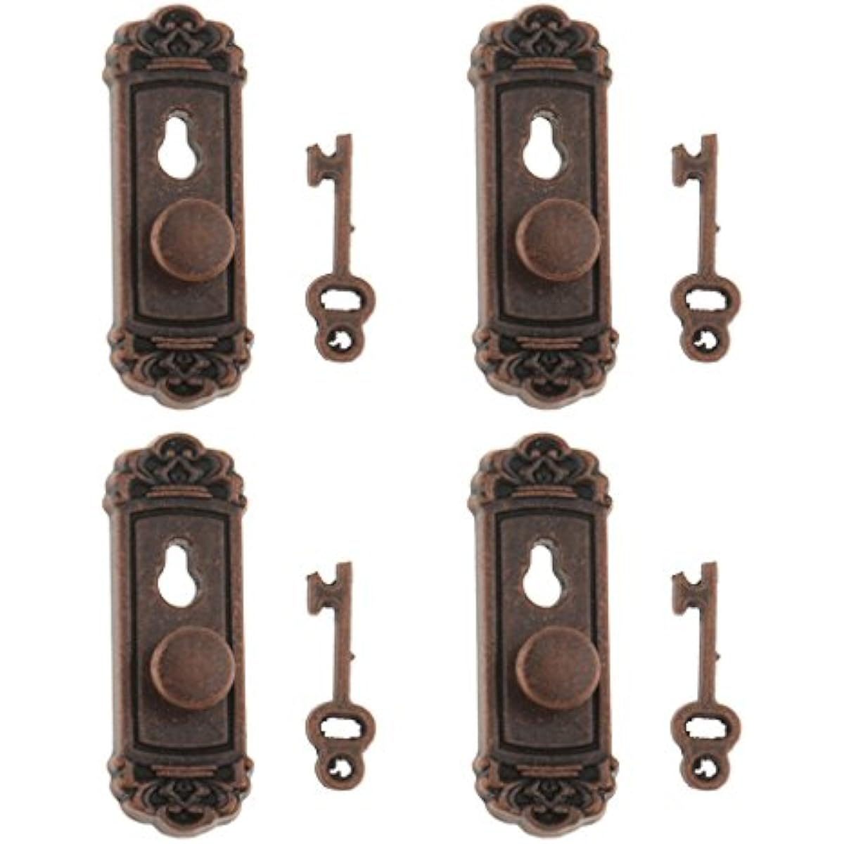 BESSTUUP 4 Pieces 1/12 Scale Dollhouse Miniature Handle Key Set Door Knob Fittings