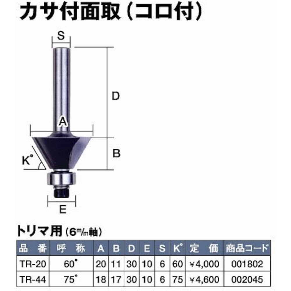 Super chamfer with umbrella (with roller) 75° TR-44