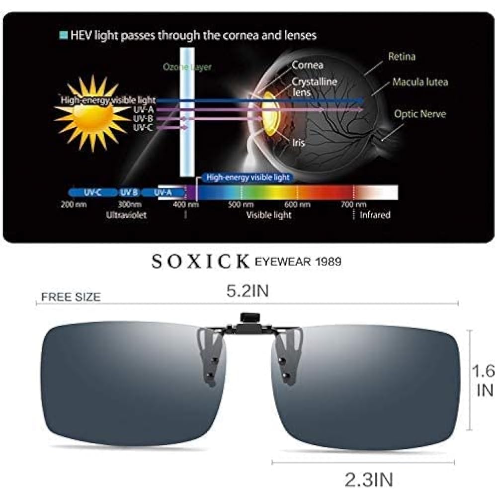 [SOXICK] Night sunglasses, apron type, driving sunglasses clip-on, flip-up type, ultra-lightweight, for day and night use, yellow lens night sunglasses, for cycling, fishing, baseball, golf, driving, driving, sports