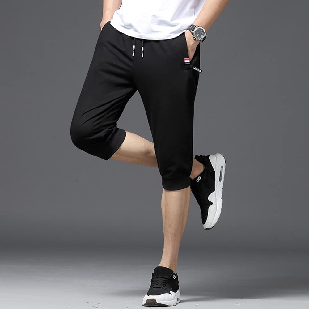 CLARIBEL Training Pants Men's Sports Fitness Pants Short Outdoor Plain Jogger Pants Sweatshirt Gym Wear Running 3/4 Length Cotton