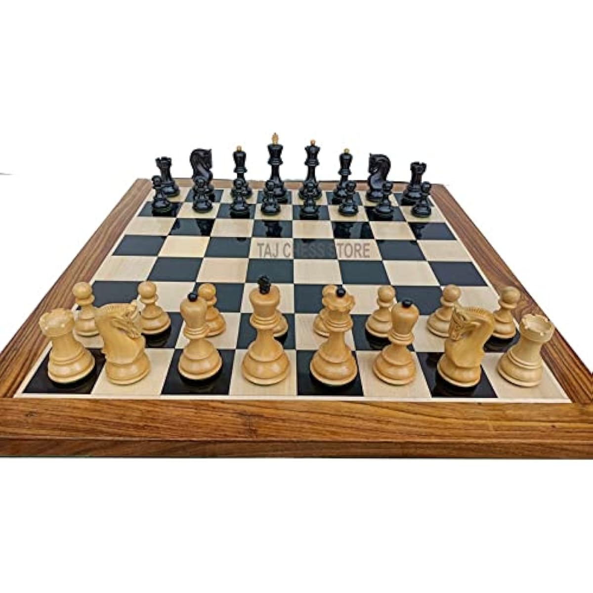 Combo Chess Set - 3.5" Zagreb Chess Pieces with 17" Ebony Chess Board - Taj Chess Store