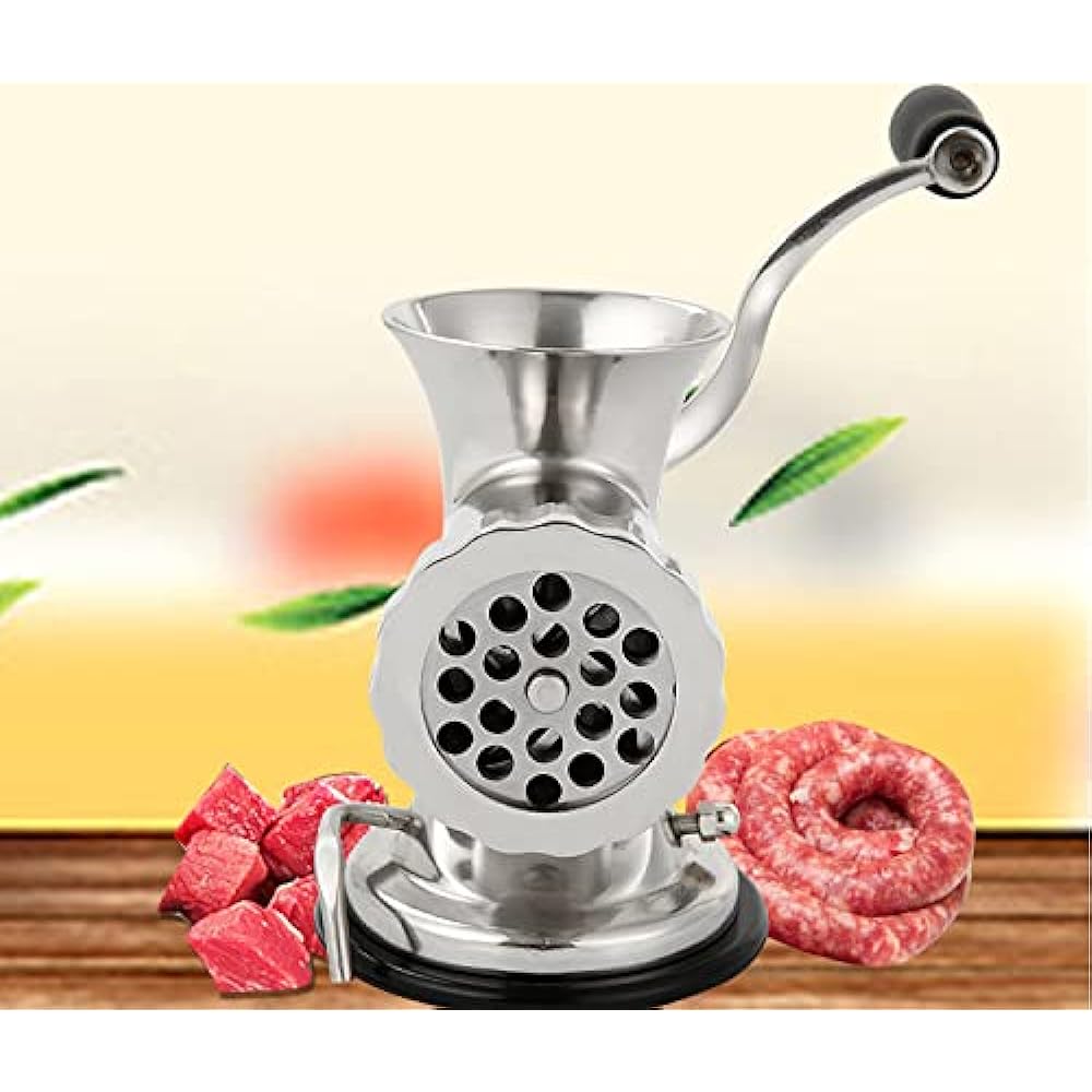 KUWAN Mincing Machine, Manual Mincer, Meat Grinder, Manual Home Use, Suction Cup Meat Grinder, Intestine Stuffing, Meat Mincer, Tabletop Mincer, Stainless Steel, Chopping, Washing with Water