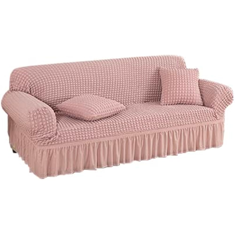 Sofa cover with armrests, stretch, frilled sofa cover, Nordic, just put it on, stretchy, fitted cover, stretchy, easy to install, washable, machine washable [off-white, 3-seater (190-230cm)]