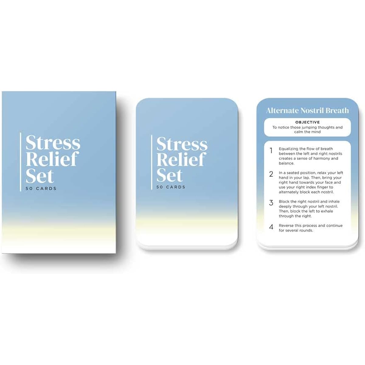 Allura & Arcia 50 Stress Relief Cards - Anxiety Reduction Exercises, Positive Affirmations and Empowering Questions - for Mindfulness, Meditation and Relaxation
