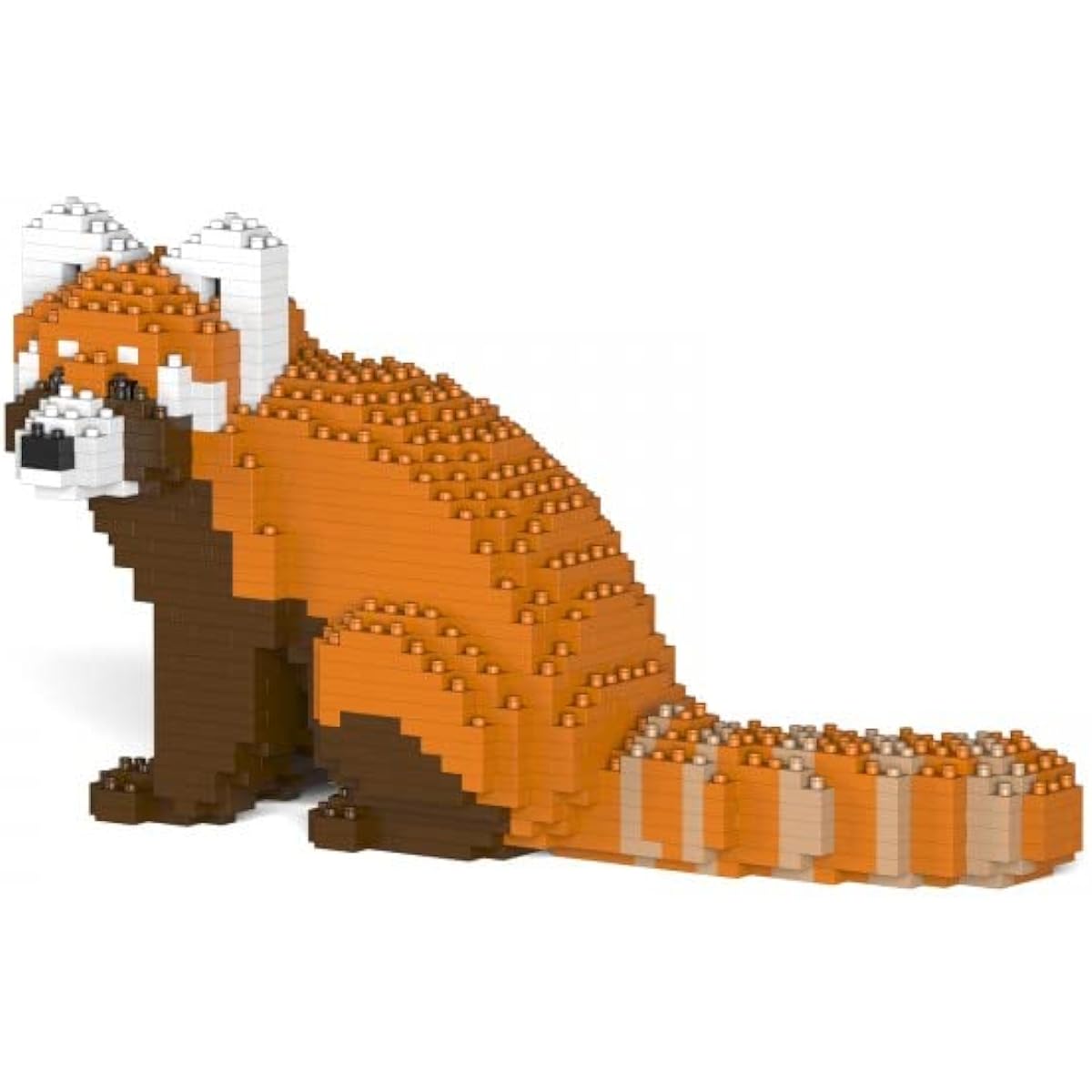 A block toy that lets you create realistic animal objects. A red panda with big round eyes. 28.8 x 11.3 x 15.4 cm (height). Sturdy blocks secured with screws. For adults. 3D puzzle. Won't fall apart. Interior accessory. JEKCA Enver Hellook