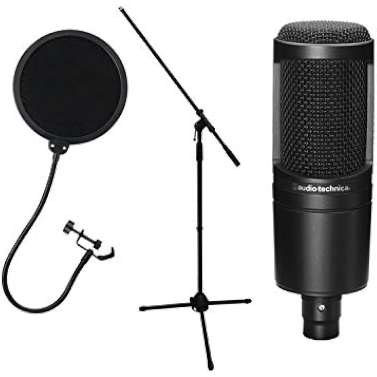 audio-technica AT2020 condenser microphone + pop guard microphone stand set