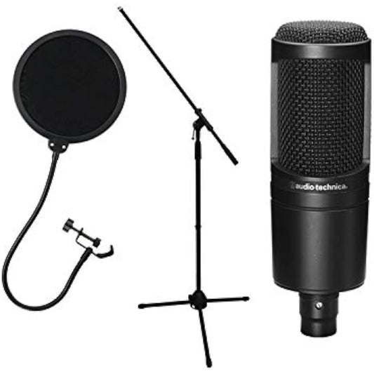 audio-technica AT2020 condenser microphone + pop guard microphone stand set