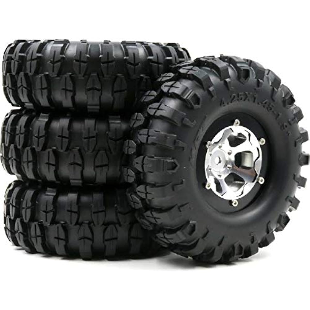 hobbysoul 4pcs RC 1.9 Crawler Tires 108mm & 1.9inch Aluminum Beadlock Wheel Rim RC4WD Axial