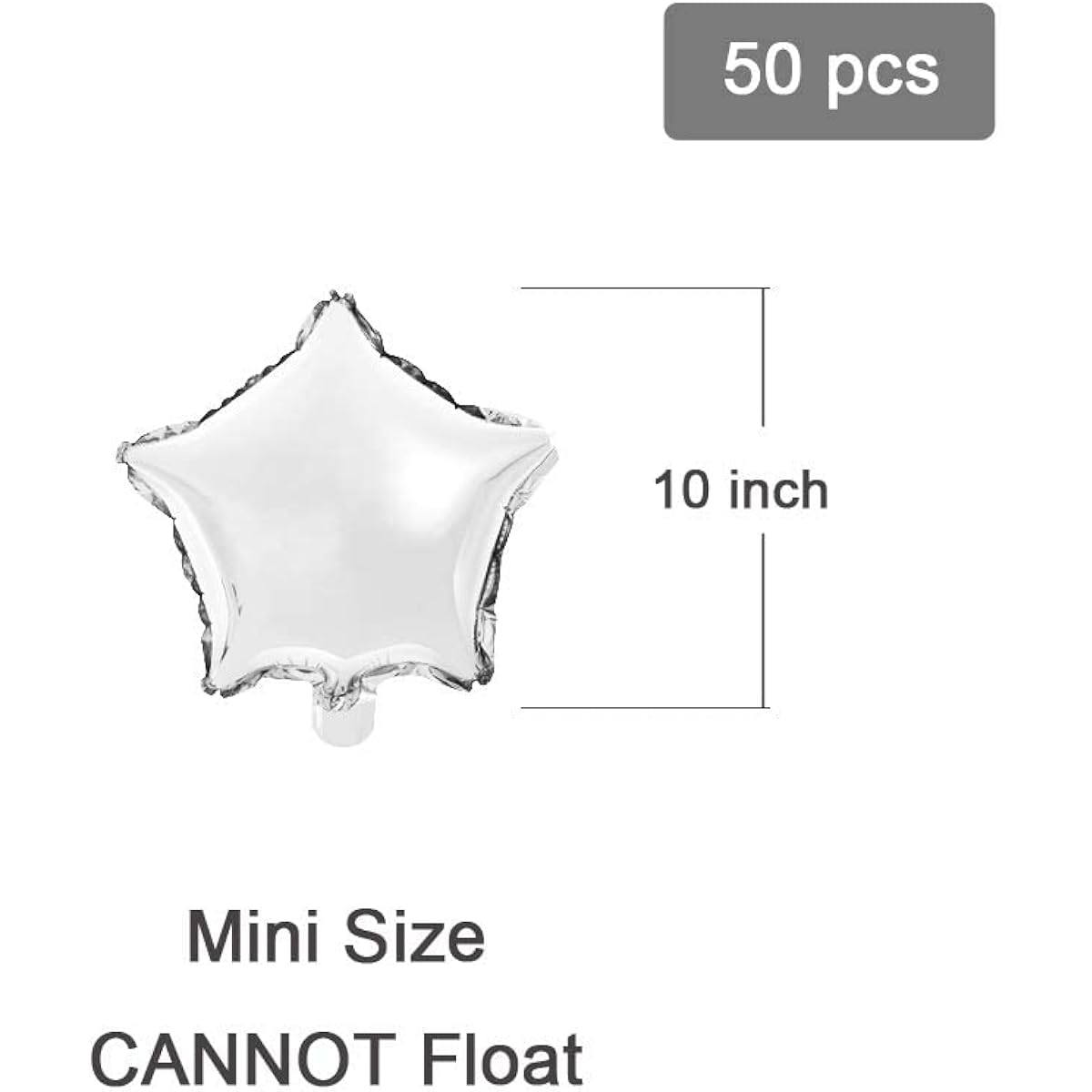 Star Shape Balloons, 10" Mylar Silver Foil Balloons, Pack of 50