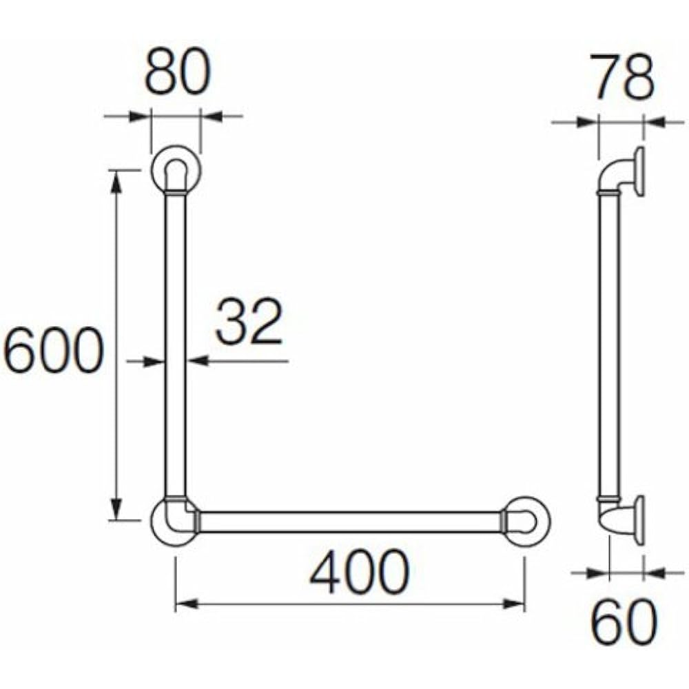 SANEI Handrail L-shaped Nigibar for toilets, baths, etc. with screws and plugs, white W5792L-600X400