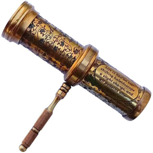Art Gift Decor Antique Hand Carved Brass Twisted Kaleidoscope for Adults and Kids, Vintage Kaleidoscope with Antique Finish, Brass Handle, 5.5" x 1.7"