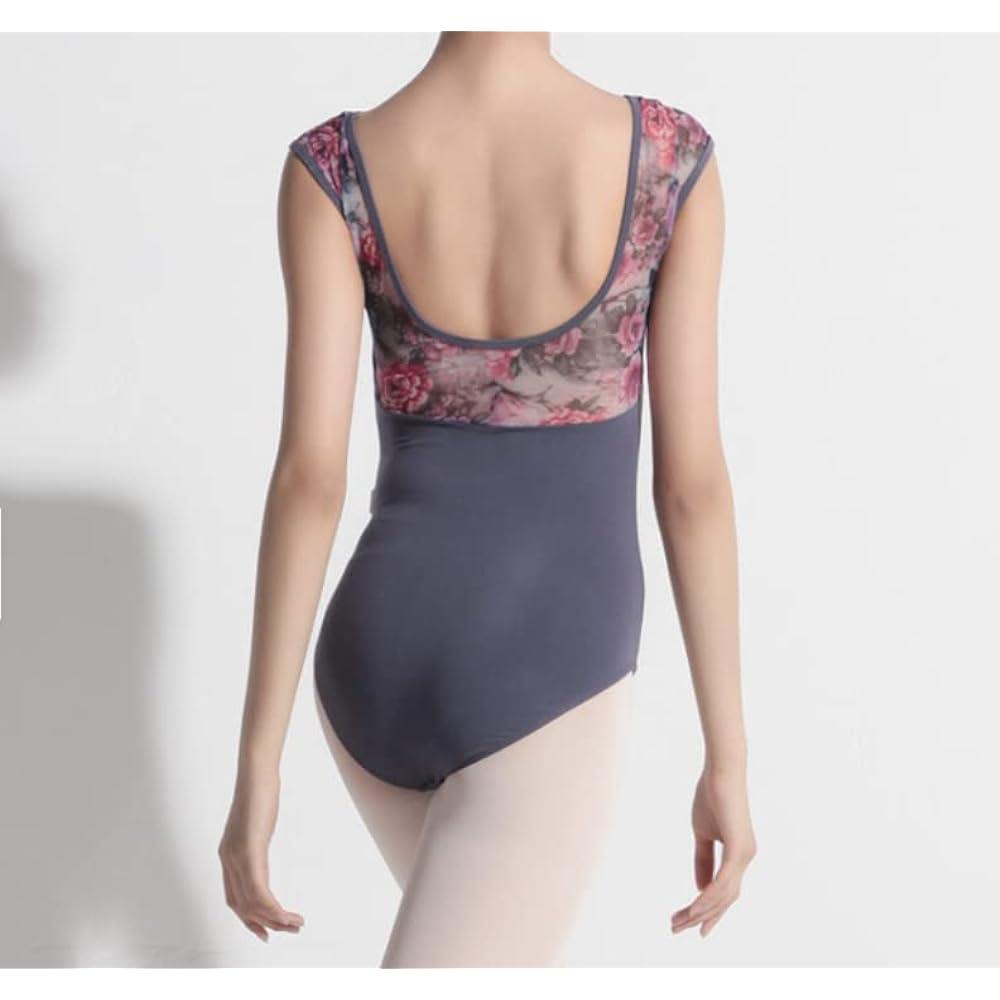 [ProDance] ProDance Floral Pattern Flower Gray Black Half Cup Ballet Leotard PLHA017B
