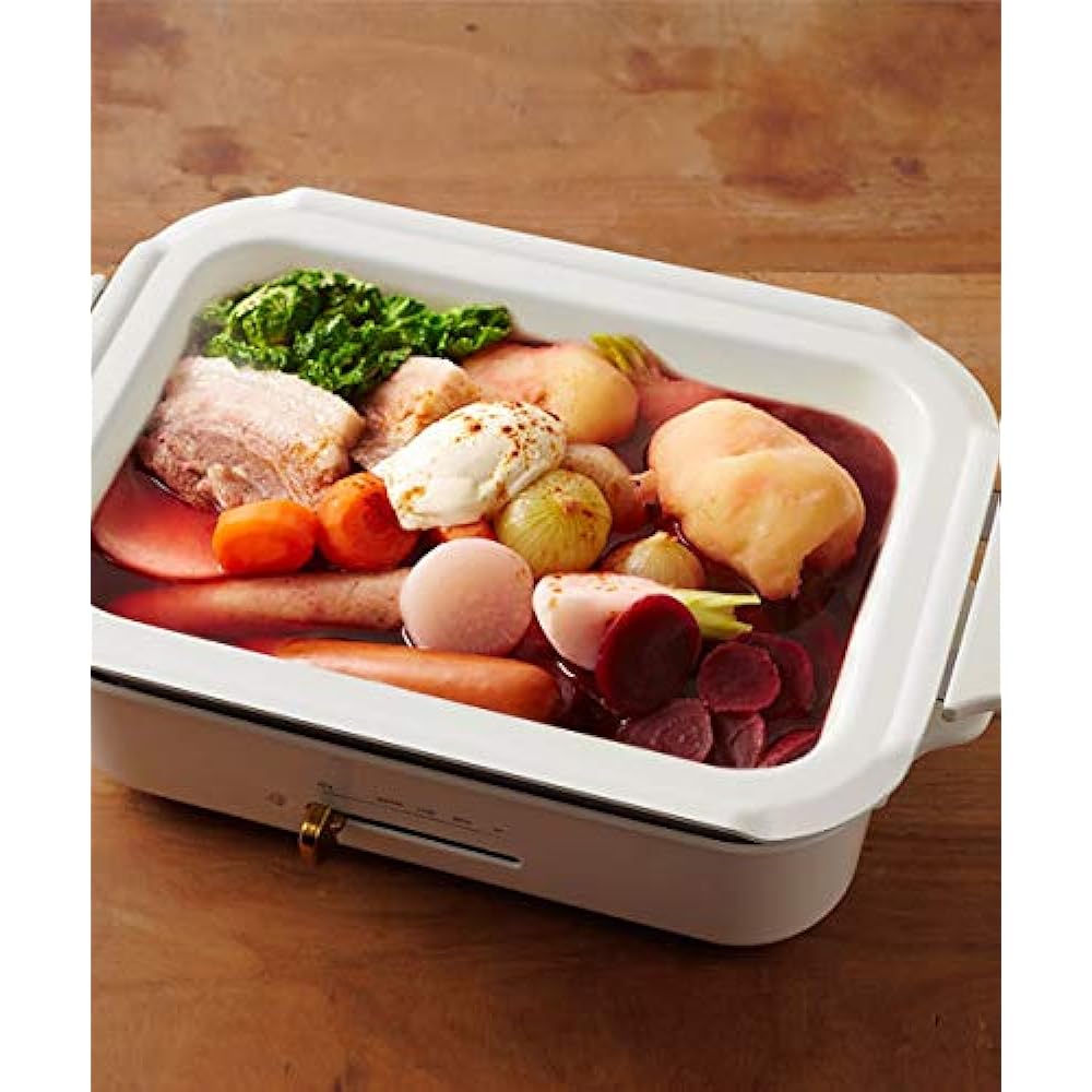 BRUNO "Happy Holidays" BOE021-GIFT-HH-WH Compact Hot Plate Body, 3 Types of Plates (Takoyaki, Ceramic Coated Pot, Flat), White, Stylish, Cute, 1,200w, Temperature Adjustment, Easy to Clean, For 1