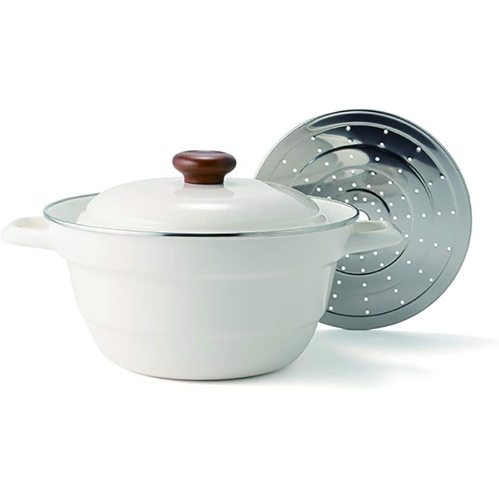 Fuji Enamel Boiling/Simmering/Steaming/Frying All-purpose multi-functional pot All-in-one Plus (with colander and drainboard) White 27cm N-27FW.W