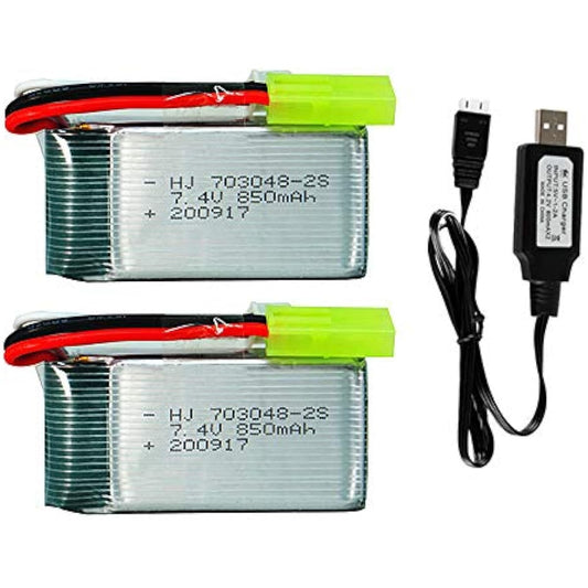 7.4V 850mAh Lipo Battery Mini Tamiya Plug for 9300 High Speed Remote Control Car 2 Pack with USB Charger