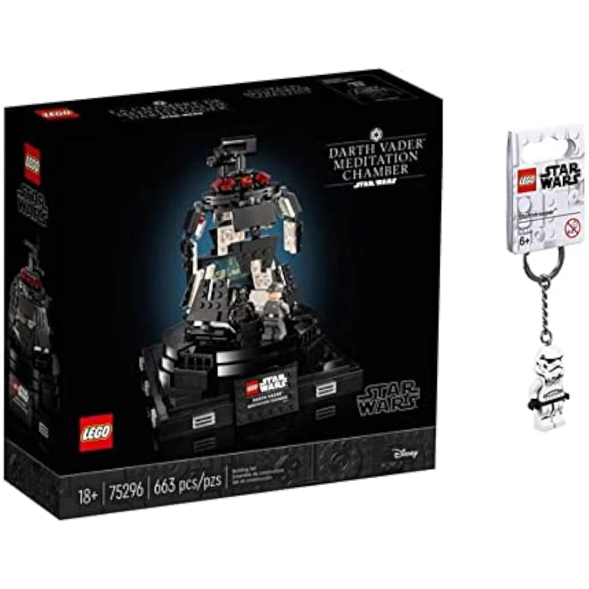 LEGO Star Wars 75296 Darth Vader Meditation Room (663 pieces) + Stormtrooper Keychain Limited Set, Black, Medium