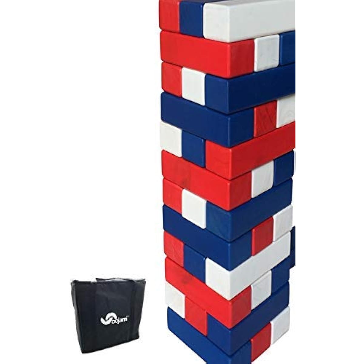 Giant Colorful Tumbling Timber comes with large dice and storage bag.