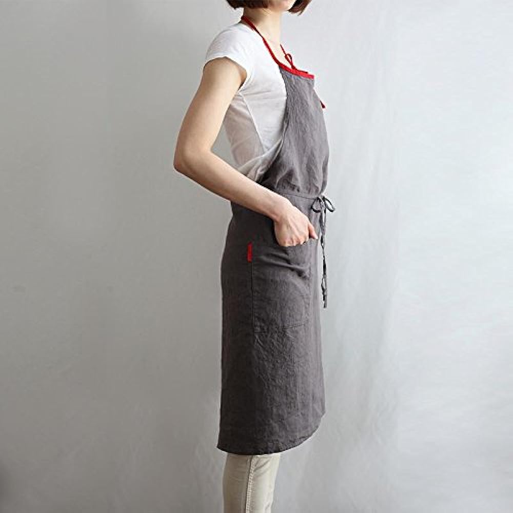 Lino e Lina Full Apron Mira Poivre Red A204 Apron Cute Simple Natural Apron Linen