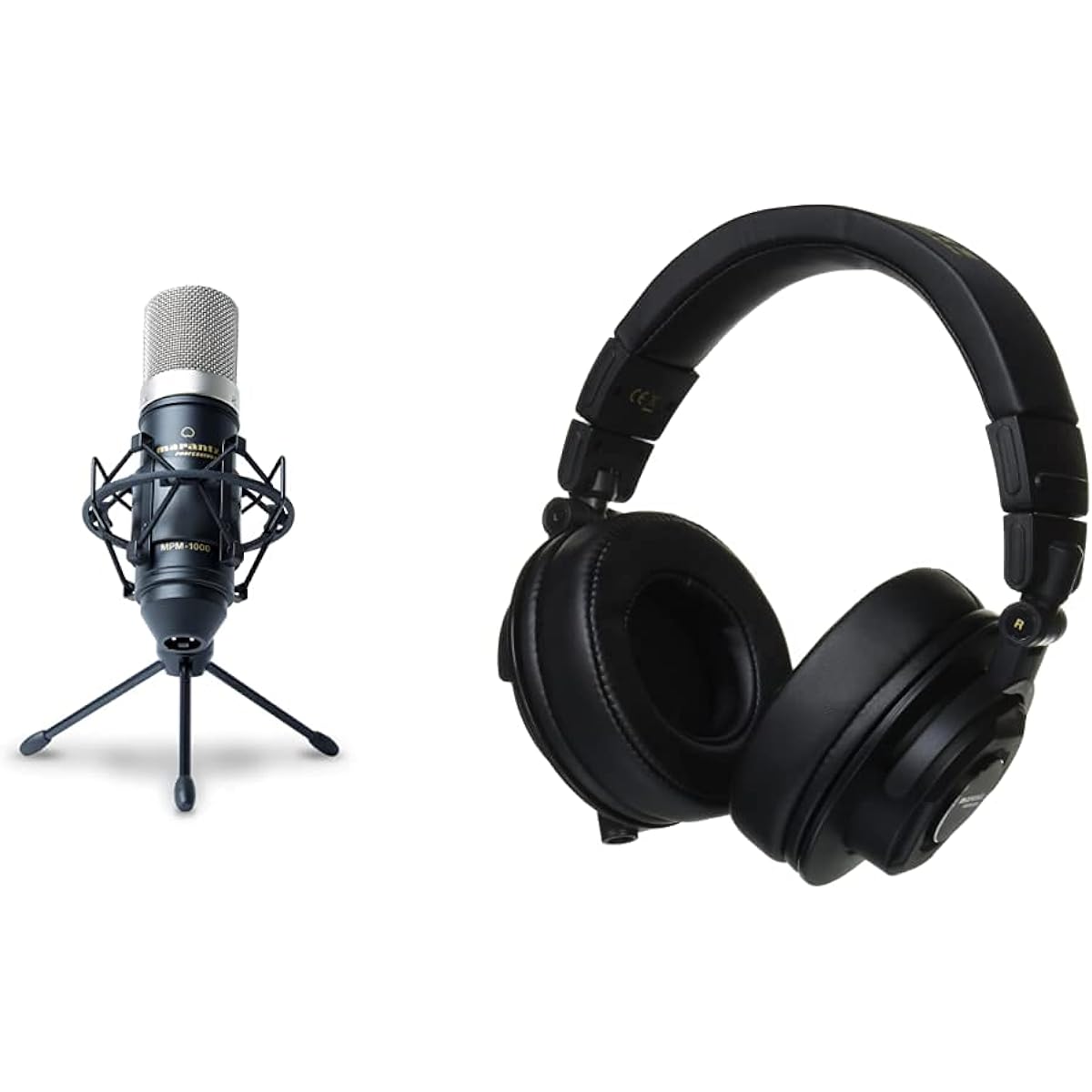 [Set] Marantz Pro Condenser Microphone with Windscreen, Stand, and XLR Cable MPM-1000 & Closed Monitor Headphones MPH-2 for Working from Home, Live Broadcasts, Recording, and Podcasts