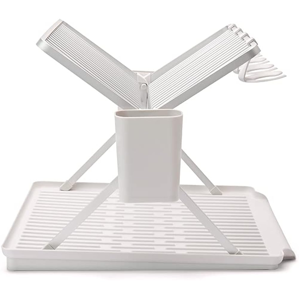 Brabantia Foldable Dish Drying Rack Large Draining Basket with Cutlery & Tray & Glass Hook Light Gray 139444 Size: Width 51 x Depth 42 x Height 31.5 cm