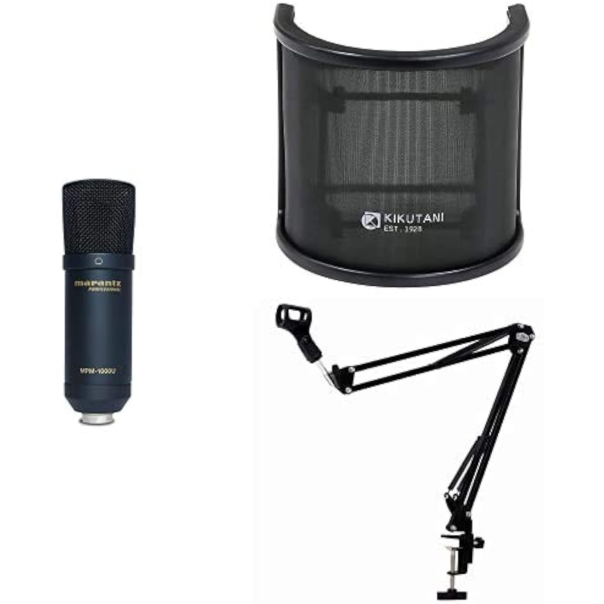 888M Marantz Pro Condenser Microphone MPM-1000U and Kikutani Pop Blocker PO-7 and PLUTINUM Microphone Stand Set