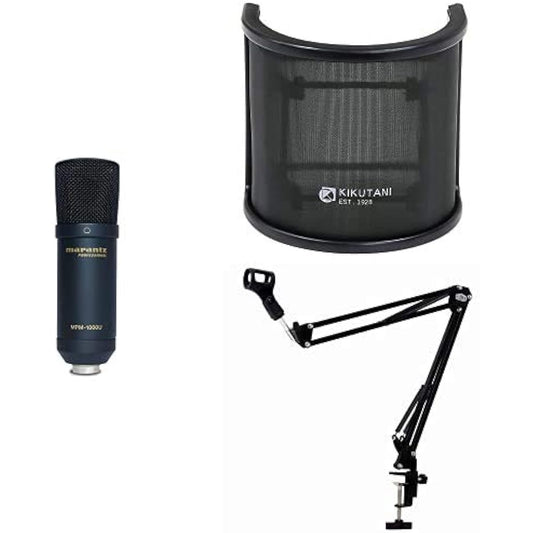 888M Marantz Pro Condenser Microphone MPM-1000U and Kikutani Pop Blocker PO-7 and PLUTINUM Microphone Stand Set