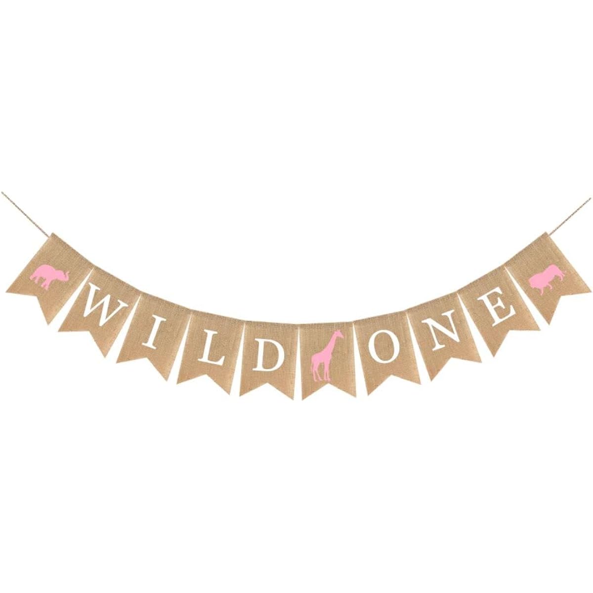 Wild One Jungle Safari Theme First Birthday Decorations, Wild One 1st Burlap Banner, Pink Animal Birthday Signs and Flags, Girls 1st Party Supplies, Oh Baby Animal Zoo Girls Theme Decorations, Boho Wild One Backdrop, First Birthday Decorations
