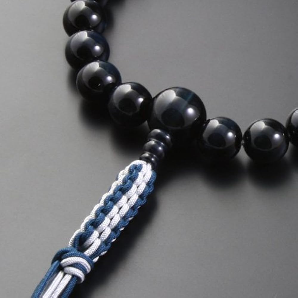 Kyoto Buddhist Altar Hayashi Prayer Beads Braided Cord Tassel Blue Tiger Eye Stone (for Men) Jodo Shinshu Honganji [Hawkseye] [Bead Bag Set] M-075 Kyoto Prayer Beads