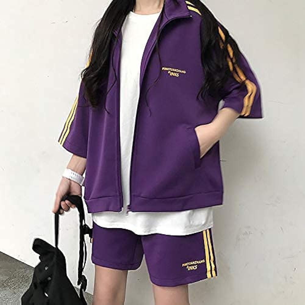 [D.IIZOO] Spring/Summer Short Sleeve 2 Piece Set Jersey Women's Shorts Top and Bottom Set Half Sleeve Sweatshirt Loose Sweatshirt Casual Sports Loungewear Loose Large Size