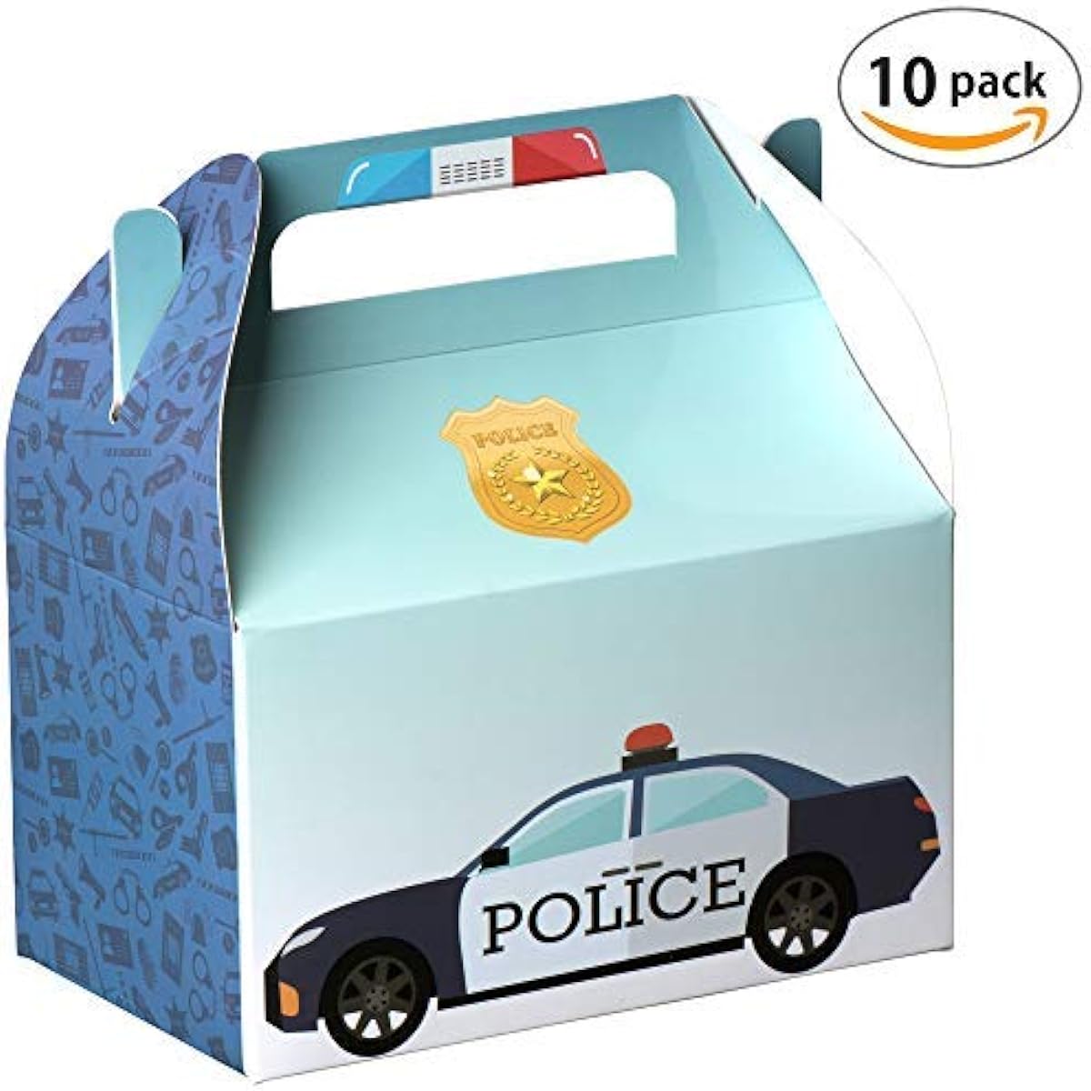 Hammont Paper Treat Boxes - 10 Pack - Party Favors Candy Holders Cookie Boxes with Cute Designs Perfect for Parties and Celebrations, 6.25" x 3.75" x 3.5" (Police)