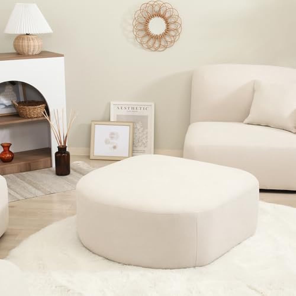 Fuji Boeki Sofa Width 80 x Depth 80 x Height 35cm Ivory Korean Interior Single Seat Ottoman Combination Chamill 41306