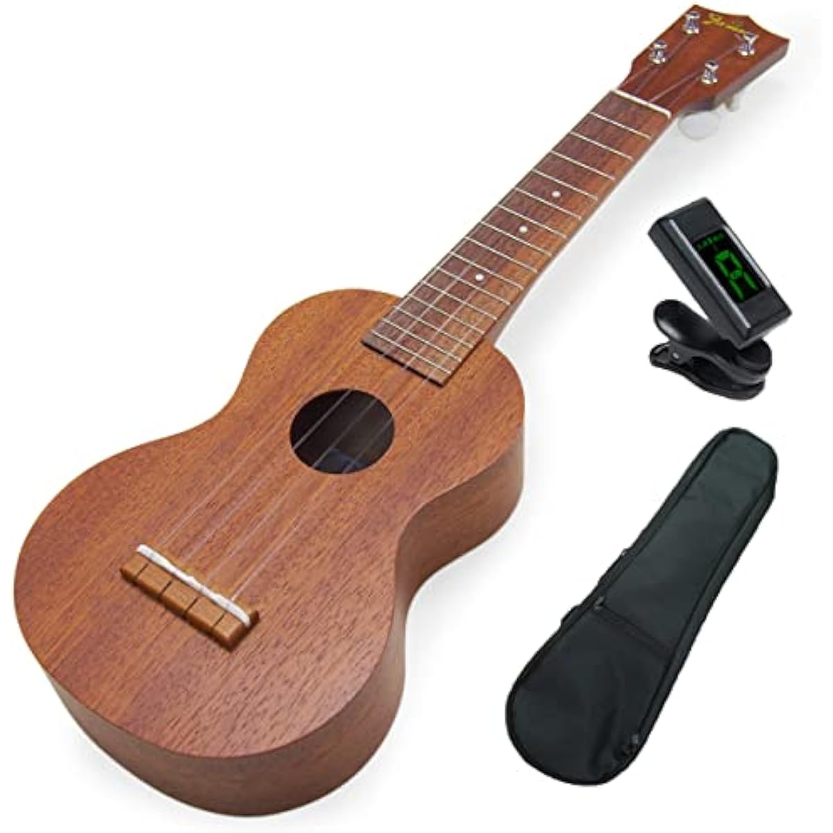 Famous FS-1 Japanese-made ukulele with soprano tuner and soft case, mahogany (made in Japan for your peace of mind) (sweet tone) (friction pegs) (u)