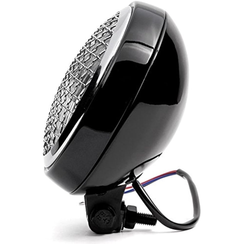 Krator 6" Black & Chrome Motorcycle Headlight Mesh Grill Hi-Lo Headlamp Bottom Mount