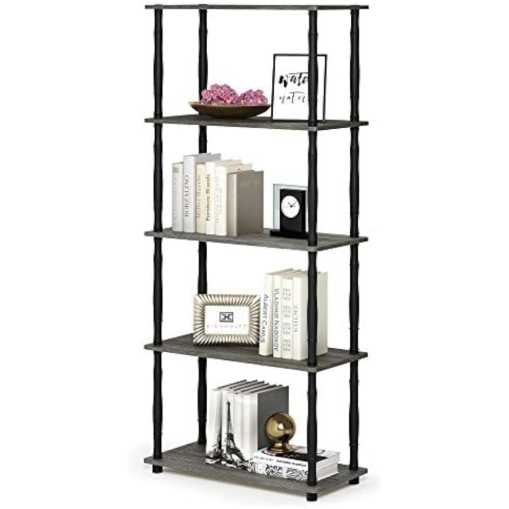 Furinno Open Shelf Rack Multipurpose Shelf Classic Tube Specifications 5 Tiers Turn-N-Tube 59.9(W) x 29.5(D) x 145.8(H)cm Color: French Oak Gray/Black [Regular Japanese Import Product] 18032GYW/ BK